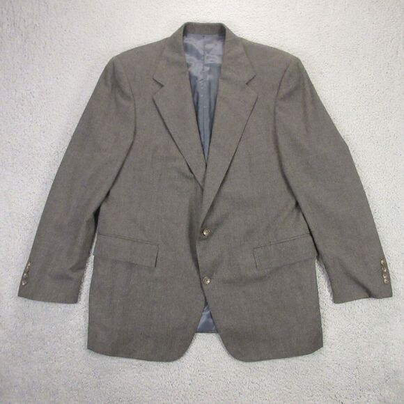 VTG Polo Ralph‎ Lauren Blazer Suit Jacket 43R USA Union Made Wool Solid Gray - Picture 1 of 14